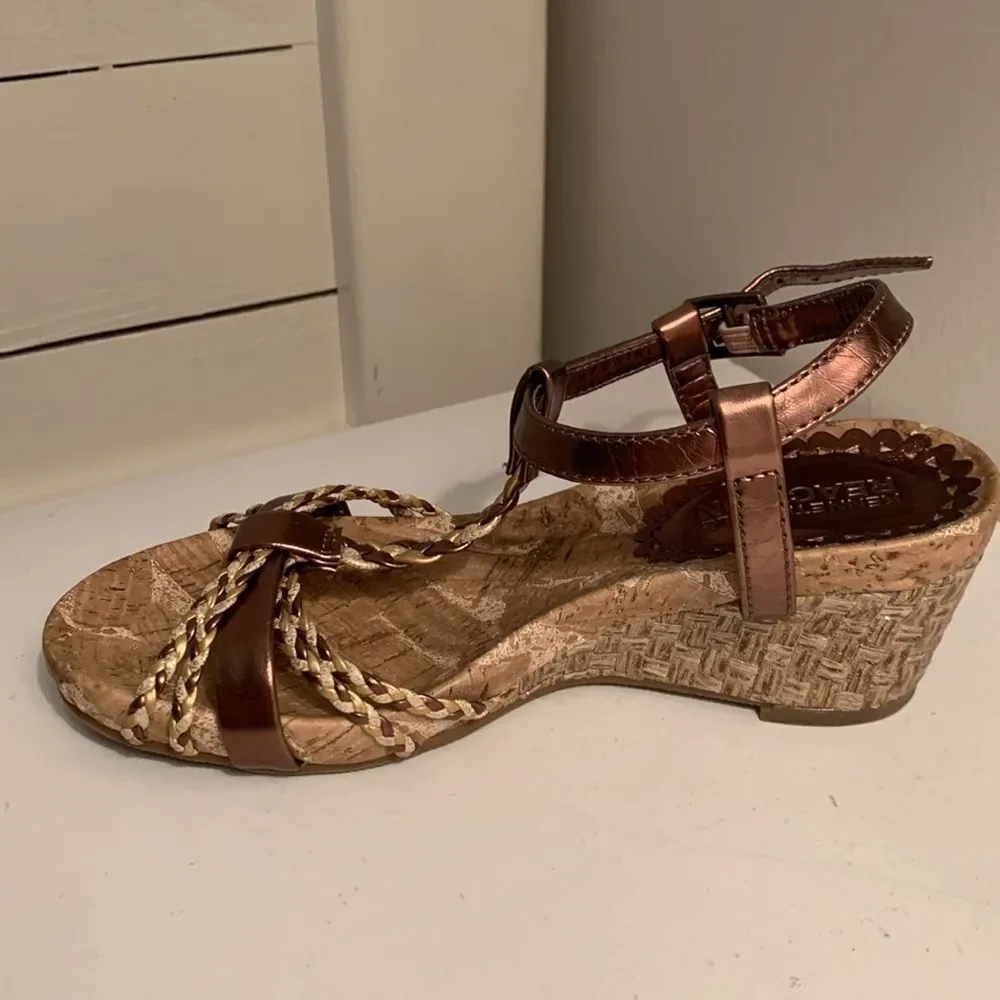 Kenneth Cole Reaction | Girls My Swirl Bronze Braided Strappy Cork Wedge Sandals